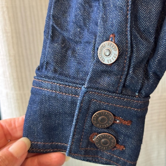 Veronica Beard Dark Denim Jacket with Brown Collar - Picture 8 of 12